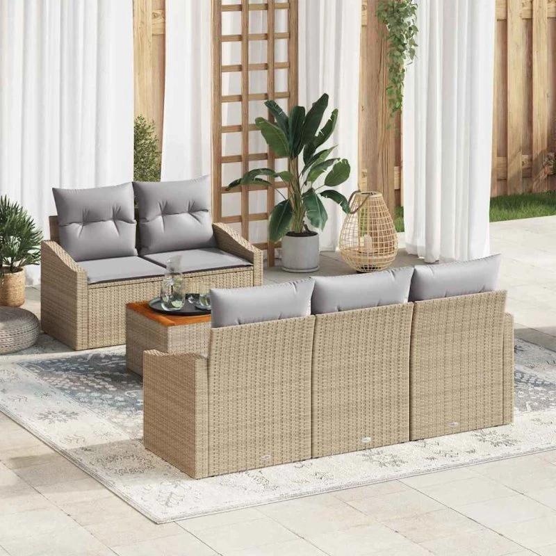 vidaXL Havesofa Sæt 6 pc Beige/Lys Grå med Opbevaring