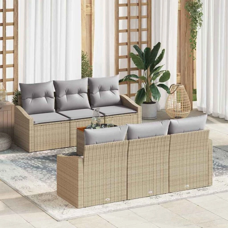 vidaXL Havesofa Sæt 7 pcs Beige og Lys Grå Poly Rattan