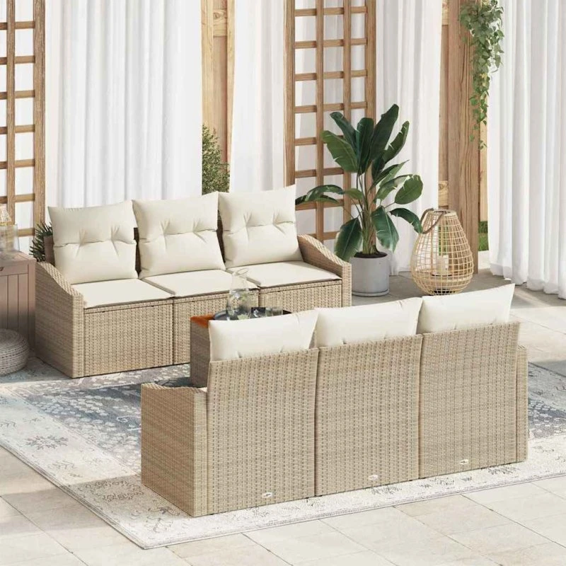 vidaXL Havesofa Sæt 7 pcs Beige/Creme med Opbevaring