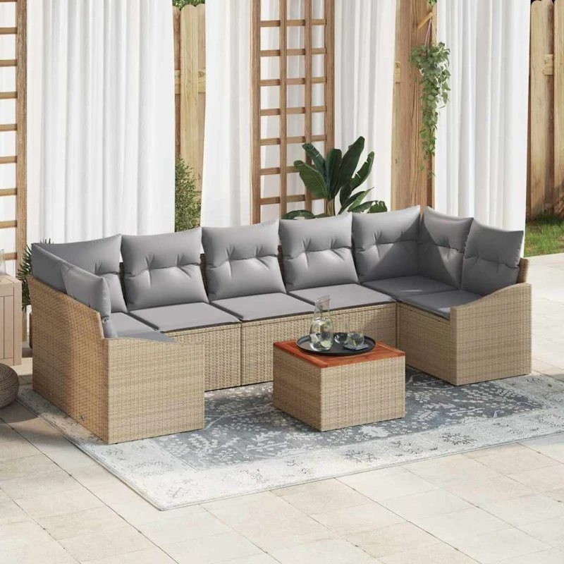 vidaXL Havesofa Sæt 8 stk Beige og Lys Grå Poly Rattan