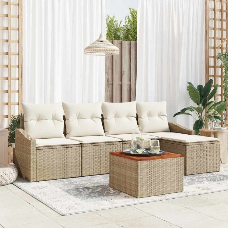 vidaXL Havesofa Sæt 6 stk Beige/Creme med Opbevaring
