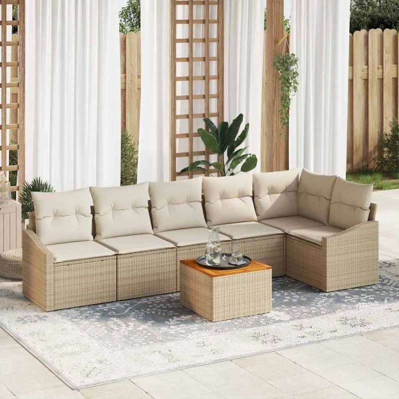 vidaXL Havesofa Sæt 7 stk Beige/Creme med Opbevaring