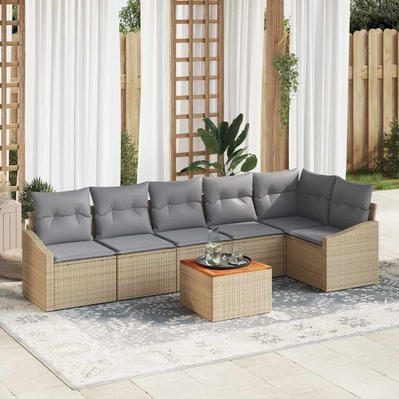 vidaXL Havesofa Sæt 7 stk Beige og Lys Grå Poly Rattan