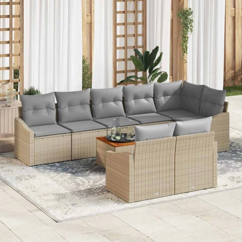 vidaXL Havesofa Sæt 9 pc Beige/Lys Grå Polyrrattan