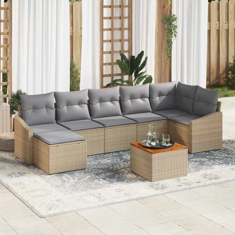 vidaXL Havesofa Sæt 8 stk Beige og Lys Grå Poly Rattan