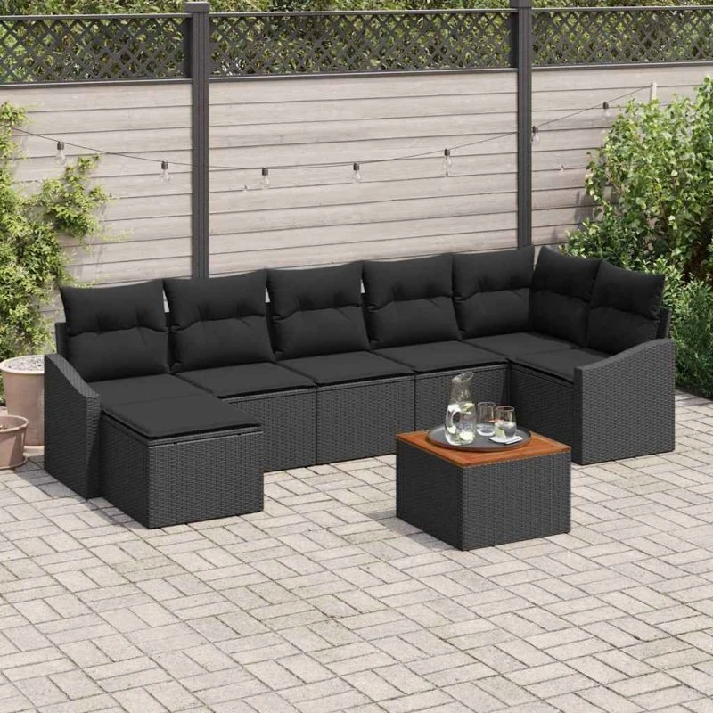 vidaXL Havesofa Sæt 8 stk Sort polyrattan med opbevaring