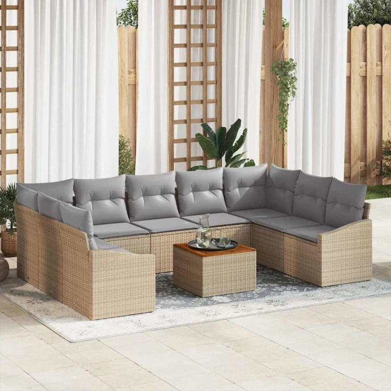 vidaXL Havesofa Sæt 10 stk Beige og Lys Grå Poly Rattan