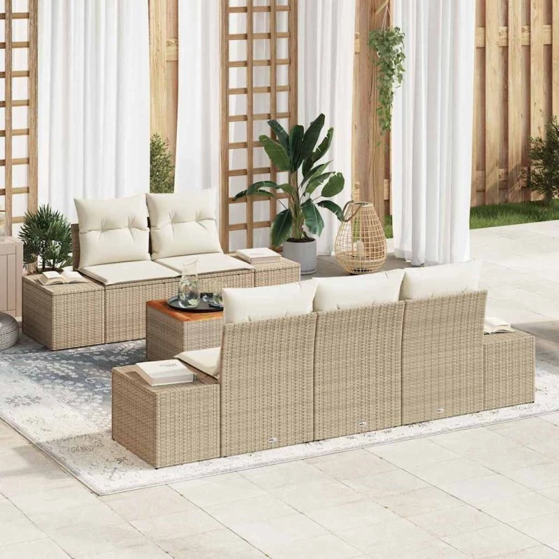 vidaXL Havesofa Sæt 6 stk Beige/Creme med Opbevaring