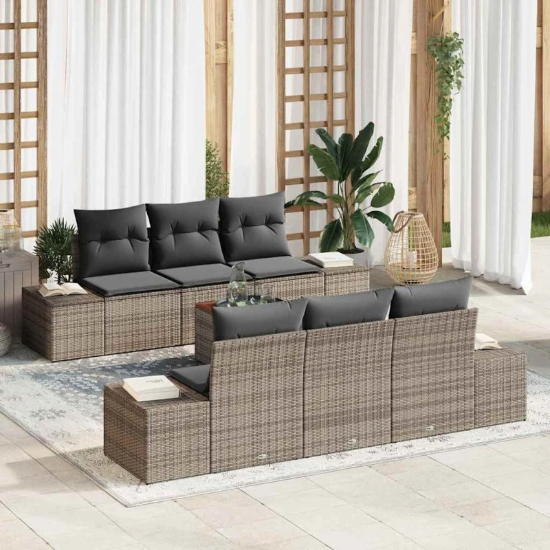 vidaXL Havesofa Sæt 7 pcs Grå med Opbevaring Polyrattan
