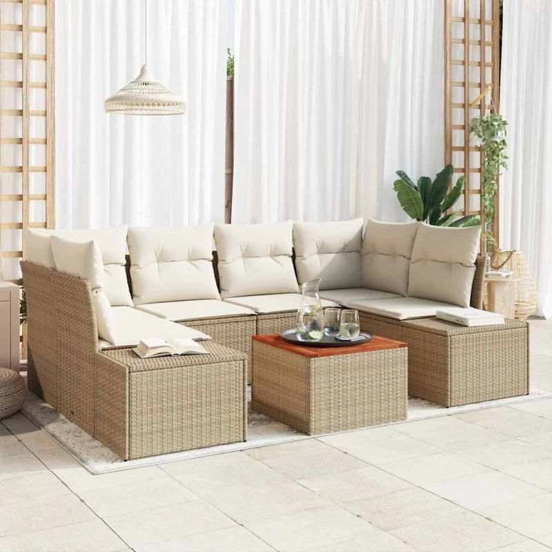 vidaXL Havesofa Sæt 7 stk Beige/Creme med opbevaring