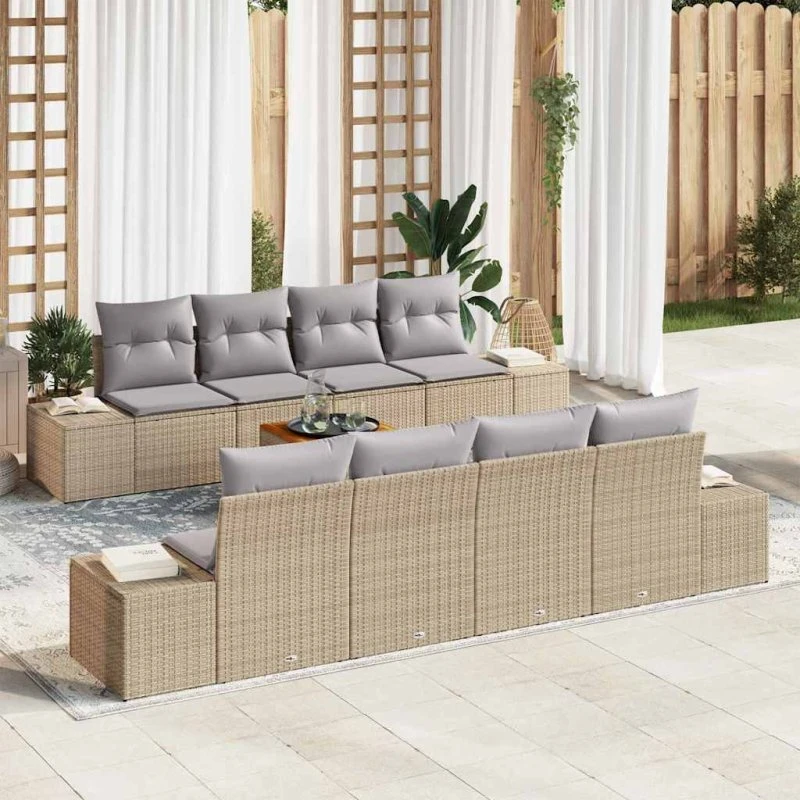 vidaXL Havesofa Sæt 9 pc Beige/Lys Grå PolyRattan med Opbevaring