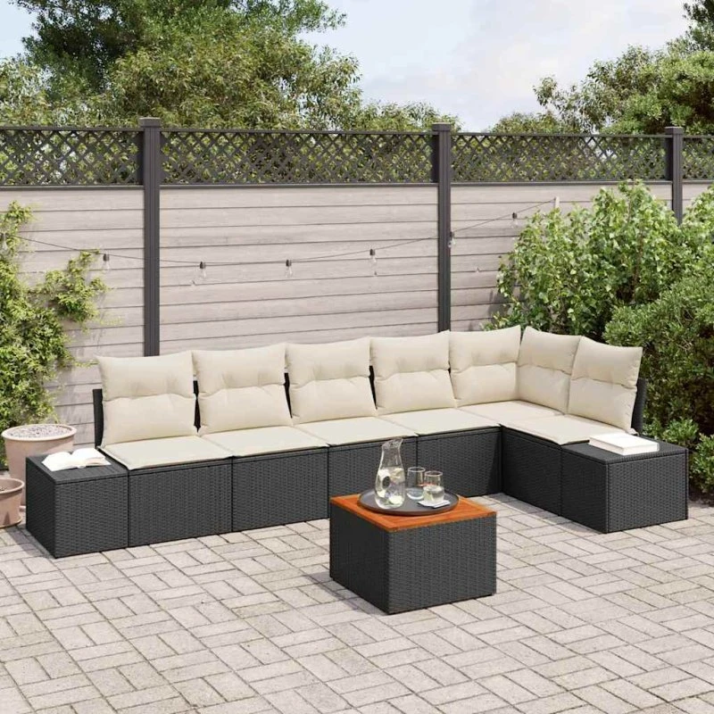 vidaXL Havesofa Sæt 7 stk Sort og Cream med Opbevaring