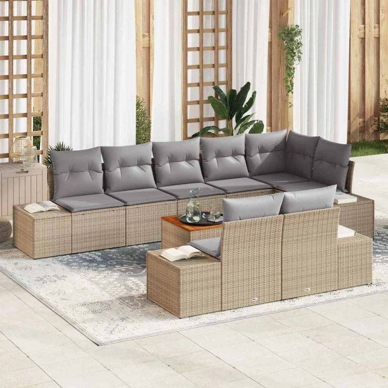 vidaXL Havesofa Sæt 9 pcs beige og lysegrå med opbevaring