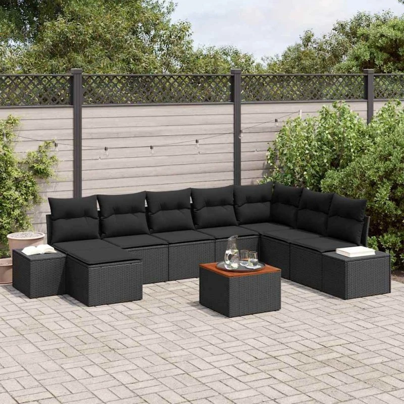vidaXL Havesofa Sæt 9 pc Sort