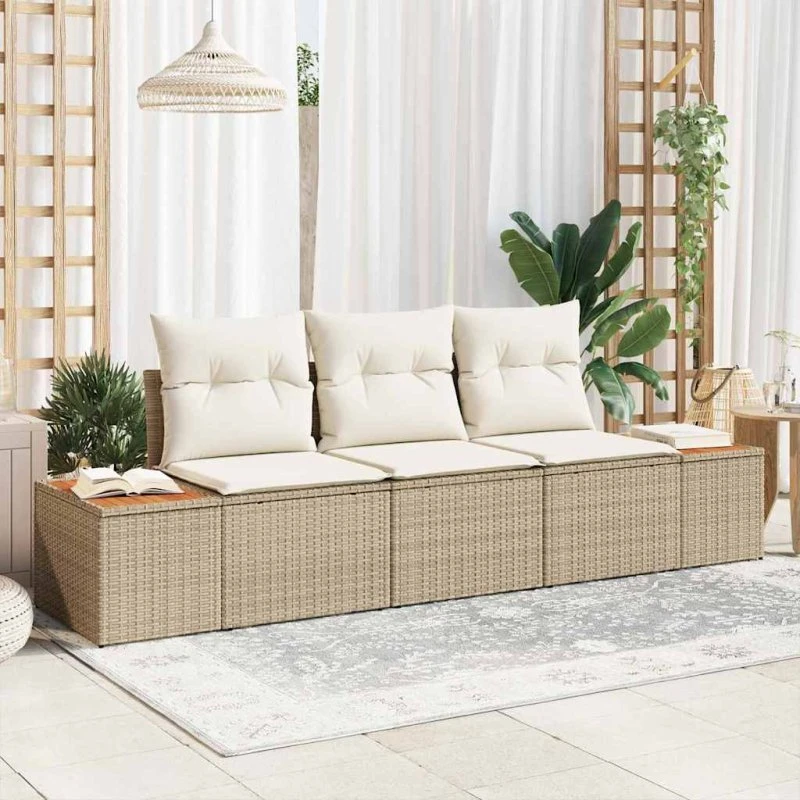 vidaXL Havesofa Sæt 3 pc beige/creme Poly Rattan