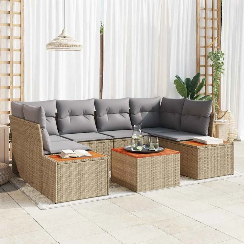 vidaXL Havesofa Sæt 6 stk Beige Poly rattan med opbevaring