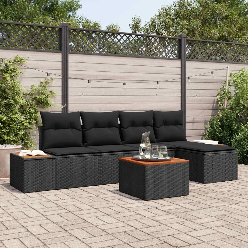 vidaXL Havesofa Sæt 6-pces Sort Poly rattan med opbevaring