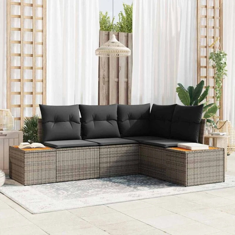 vidaXL Havesofa Sæt 4-pcs Grå Poly rattan med opbevaring