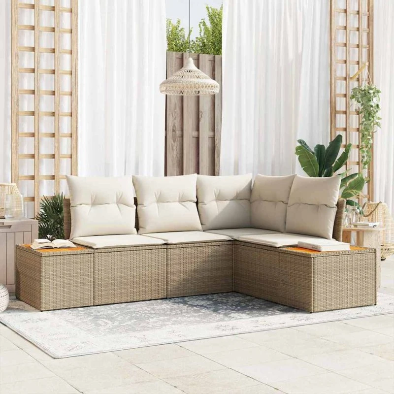 vidaXL Havesofa Sæt 4 pc Beige/Creme PolyRattan & Akacietræ