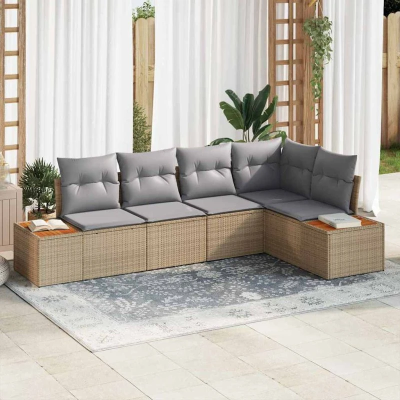 vidaXL Havesofa Sæt 5-pcs beige/lysegrå poly rattan 264 x 154 x 85 cm