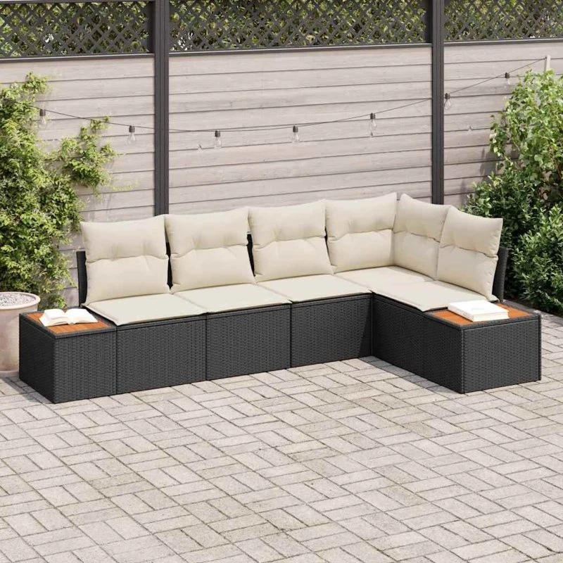 vidaXL Havesofa Sæt 5-pc Sort/Creme Poly Rattan