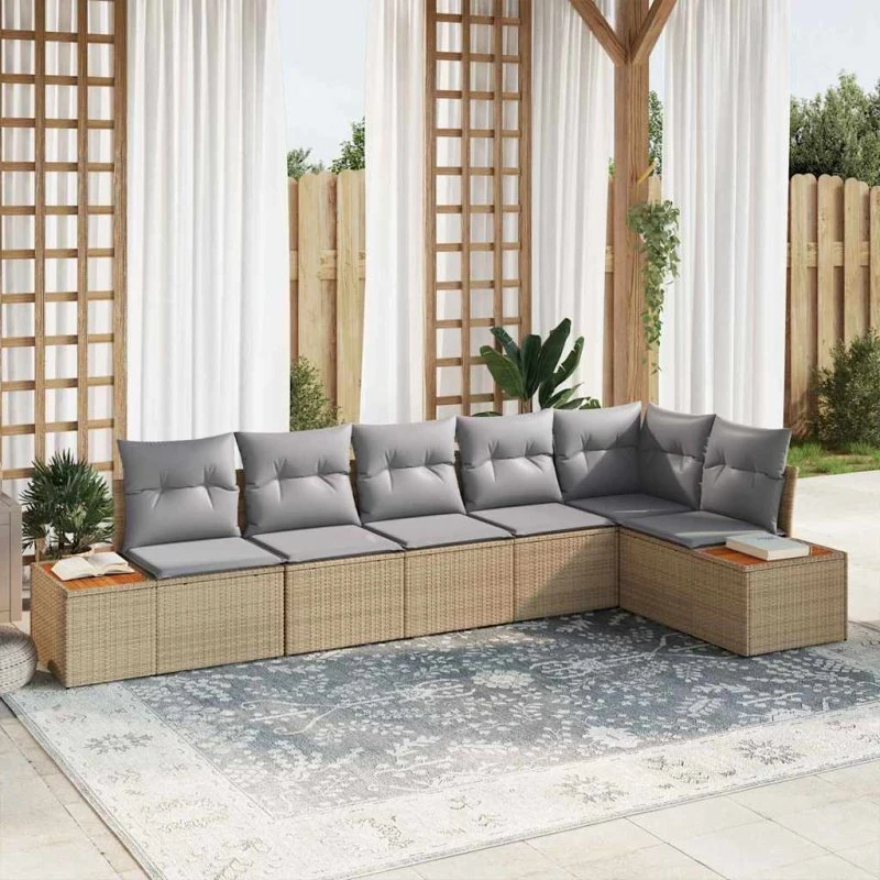 vidaXL Havesofa Sæt 6 stk Beige/Lys Grå Polyrattan