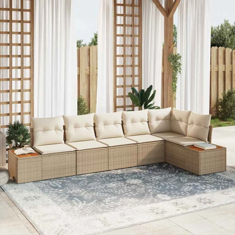 vidaXL Havesofa Sæt 6 pc Beige/Creme PolyRattan