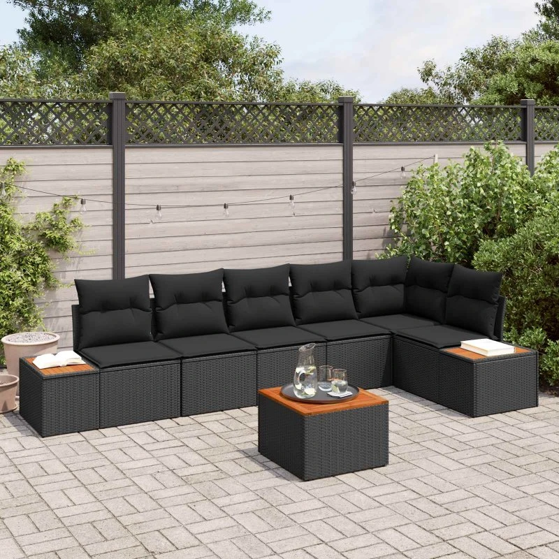 vidaXL Havesofa Sæt 6-pces Sort Poly rattan med opbevaring
