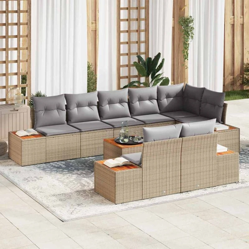 vidaXL Havesofa Sæt 8 pcs Beige/Lys Grå Polyrattan