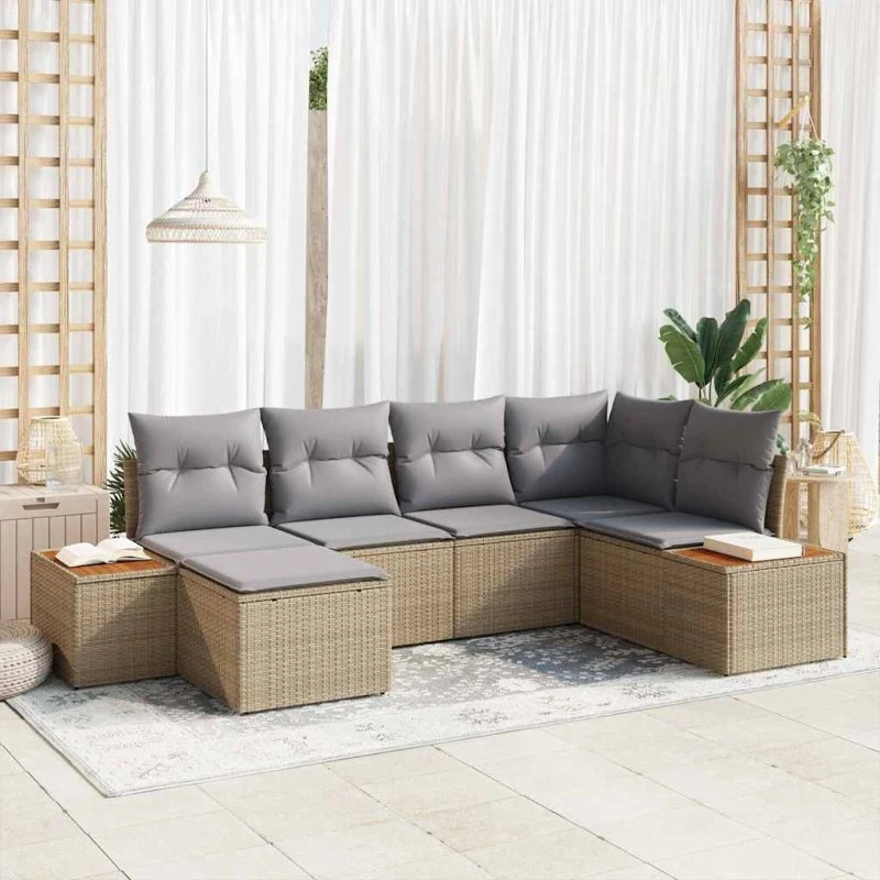 vidaXL Havesofa Sæt 7 pcs Beige/Lys Grå Polyrattan