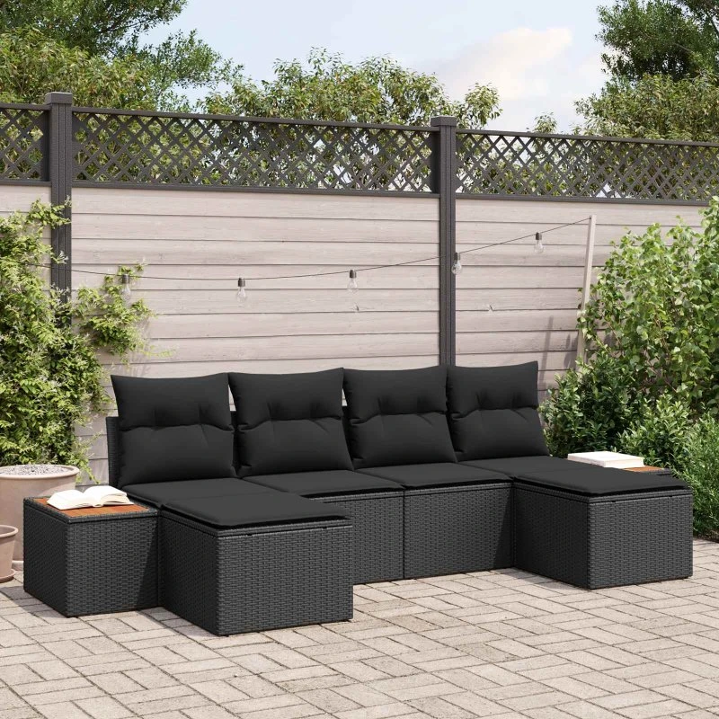 vidaXL Havesofa Sæt 6-pces Sort Poly Rattan