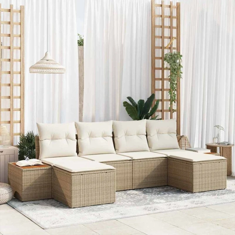 vidaXL Havesofa Sæt 6 pc Beige/Creme Poly Rattan