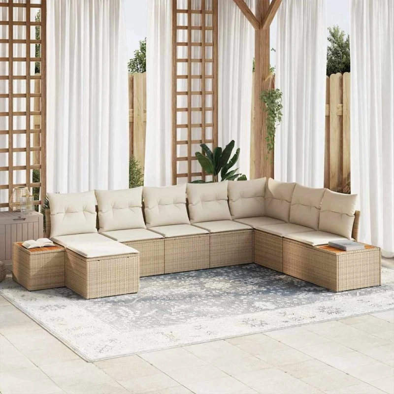 vidaXL Havesofa Sæt 9 pc Beige/Creme Polyrattan