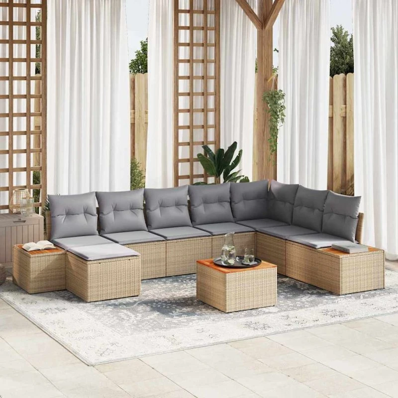 vidaXL Havesofa Sæt 9 pc Beige/Lys Grå Polyrattan