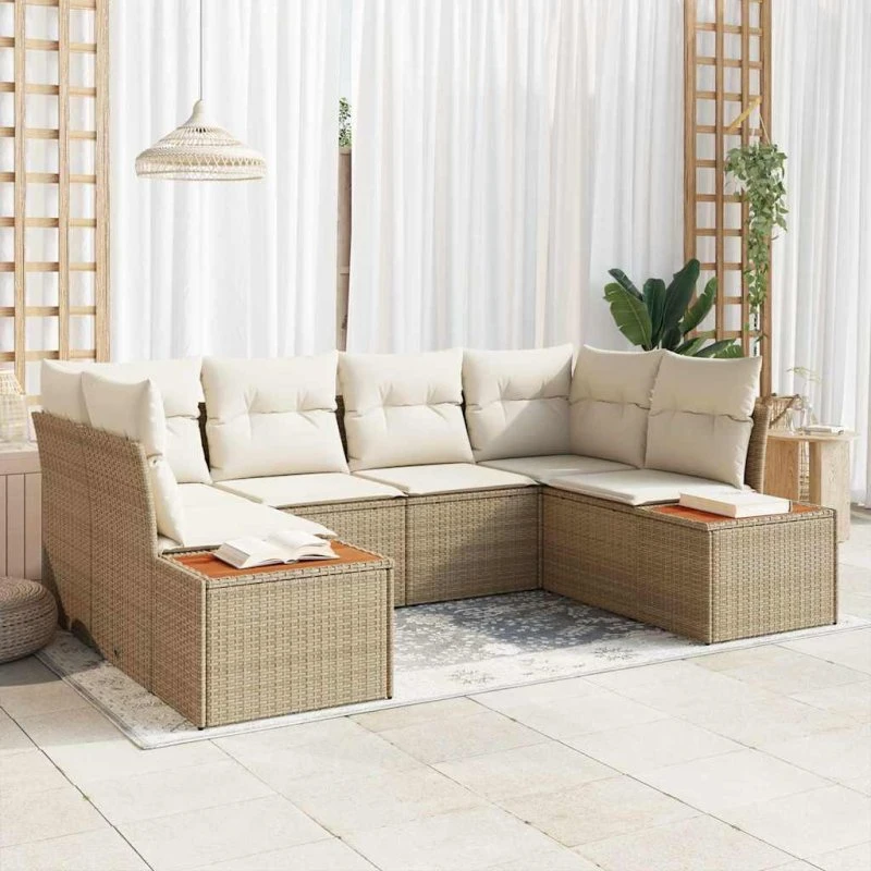 vidaXL Havesofa Sæt 6 pc Beige/Creme Polyrattan