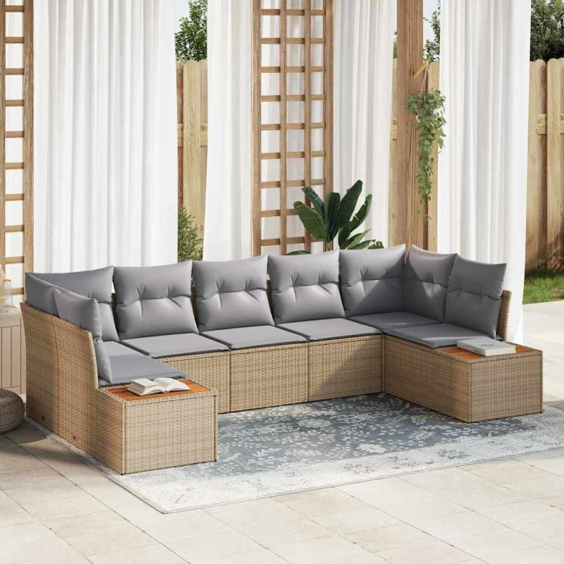 vidaXL Havesofa Sæt 7 pc Beige/Lys Grå Poly Rattan