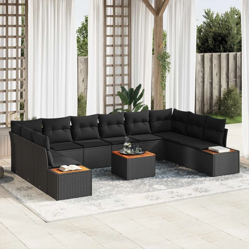 vidaXL Havesofa Sæt 10/11 stk Sort Poly rattan med opbevaring