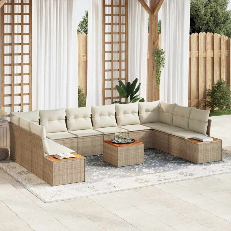 vidaXL Havesofa Sæt 10 pcs Beige/Creme PolyRattan
