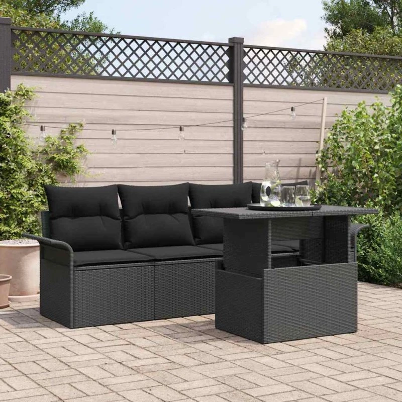 vidaXL Havesofa Sæt 5-stk med Opbevaring, Sort Poly Rattan