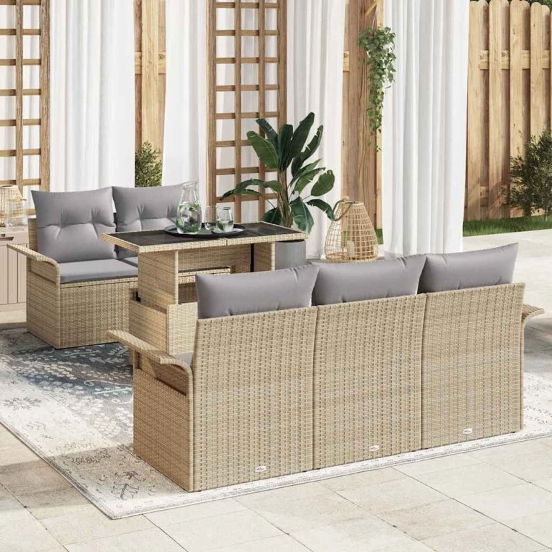 vidaXL Havesofa Sæt 6 stk Beige Poly Rattan med Opbevaring