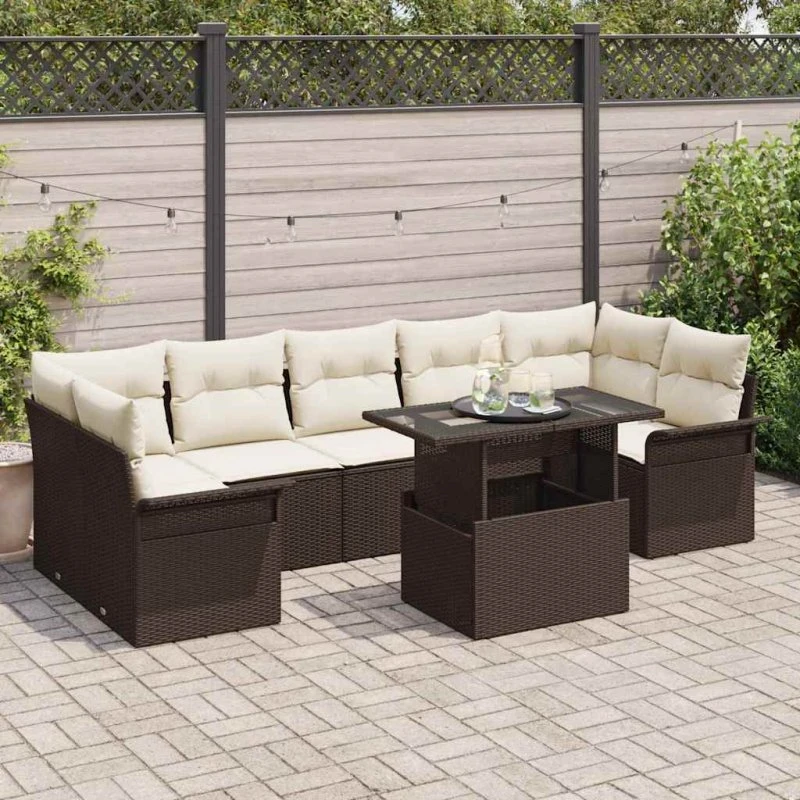 vidaXL Havesofa Sæt 8 stk Brun Poly Rattan med Opbevaring