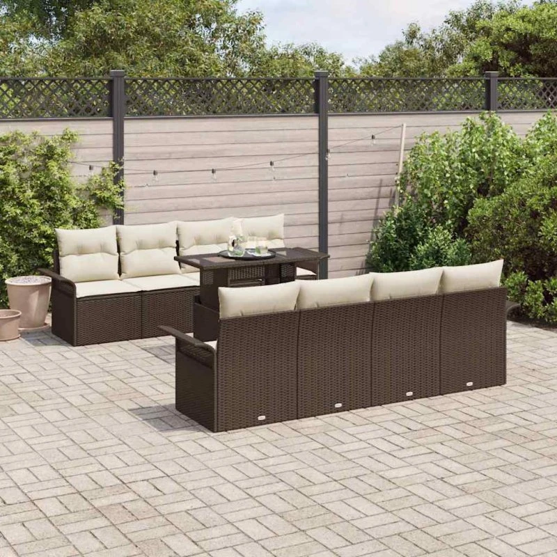 vidaXL Havesofa Sæt 9 pcs Brun Poly rattan med opbevaring