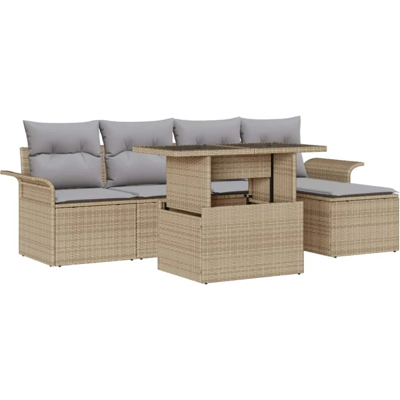 vidaXL Havesofa Sæt 6 stk Beige Poly rattan med opbevaring