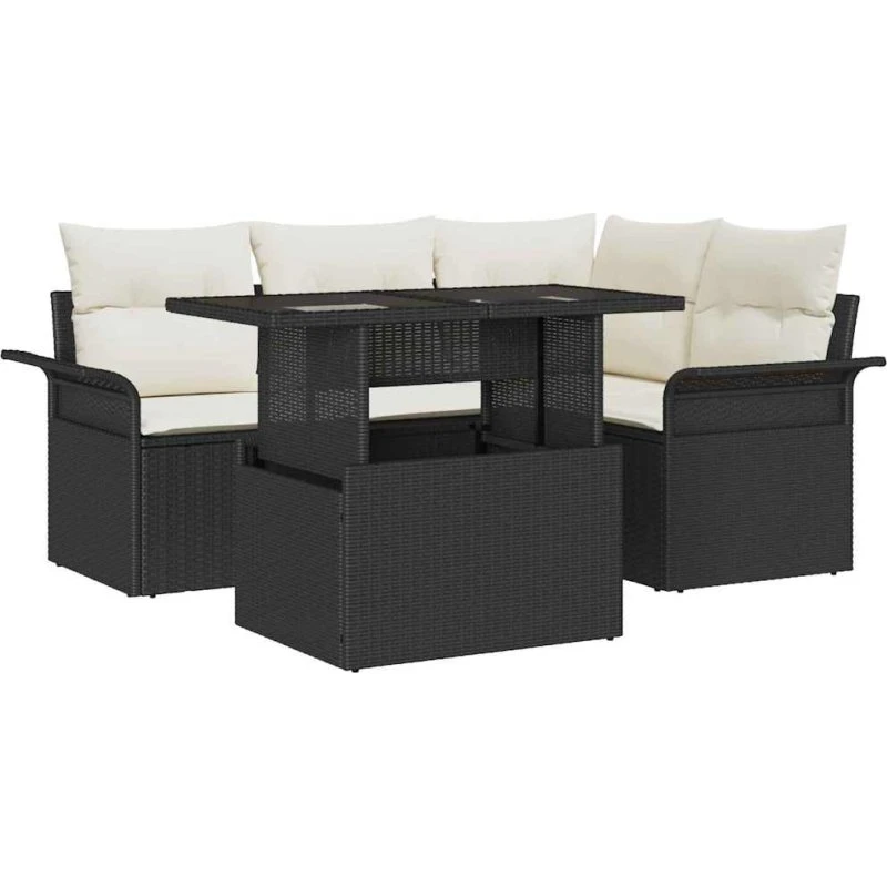vidaXL Havesofa Sæt 5-pcs med Opbevaring, Sort Poly Rattan