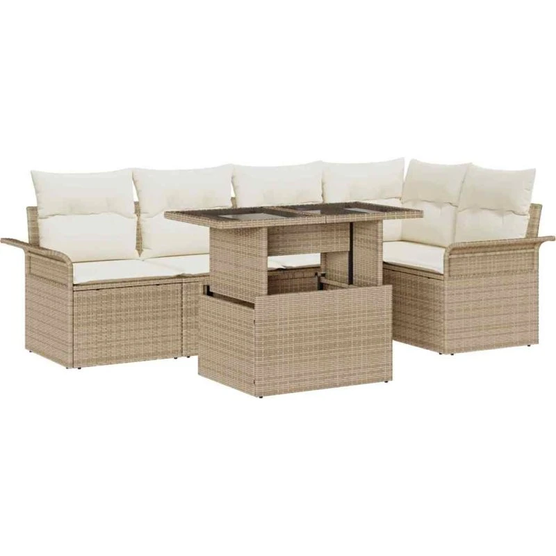vidaXL Havesofa Sæt 6 pc Beige Poly rattan med opbevaring