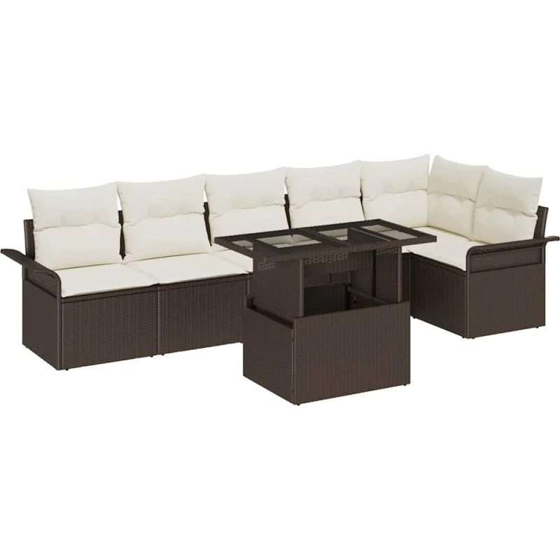 vidaXL Havesofa Sæt 7 stk Brun Poly rattan med opbevaring