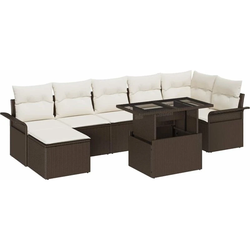 vidaXL Havesofa Sæt 8 stk Brun Poly rattan med opbevaring