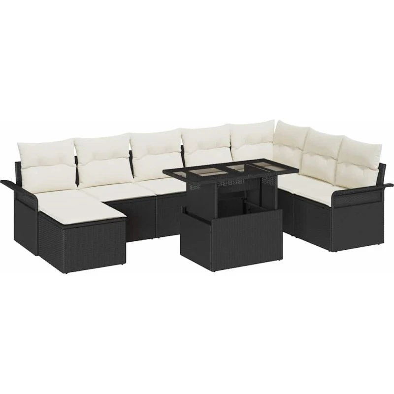 vidaXL Havesofa Sæt 9 pc Sort og Cream med Opbevaring