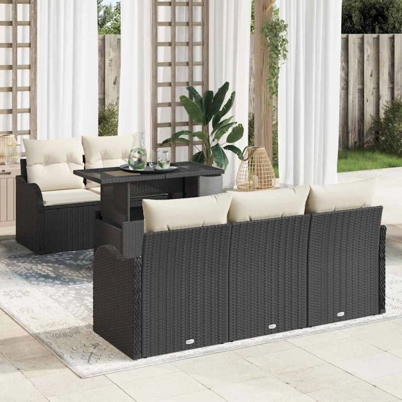 vidaXL Havesofa Sæt 6-pces Sort Poly Rattan