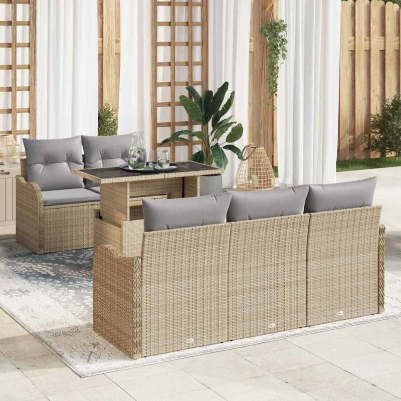 vidaXL Havesofa Sæt 6-pces Beige Poly Rattan